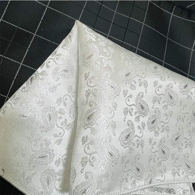 Picture of Elegant Geometric/Floral Polyester Pocket Square for Suit and Blazer, Formal Business Style - 23x23cm (Floral Pattern White,Int: One size)