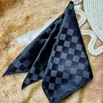 Picture of Elegant Geometric/Floral Polyester Pocket Square for Suit and Blazer, Formal Business Style - 23x23cm (Check Pure Black,Int: One size)