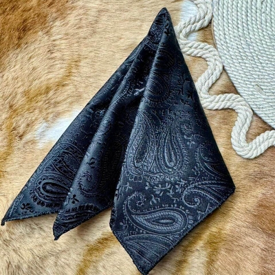 Picture of Elegant Geometric/Floral Polyester Pocket Square for Suit and Blazer, Formal Business Style - 23x23cm (Floral Pure Black,Int: One size)