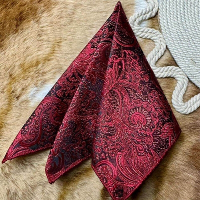 Picture of Elegant Geometric/Floral Polyester Pocket Square for Suit and Blazer, Formal Business Style - 23x23cm (Floral Shiny Maroon,Int: One size)