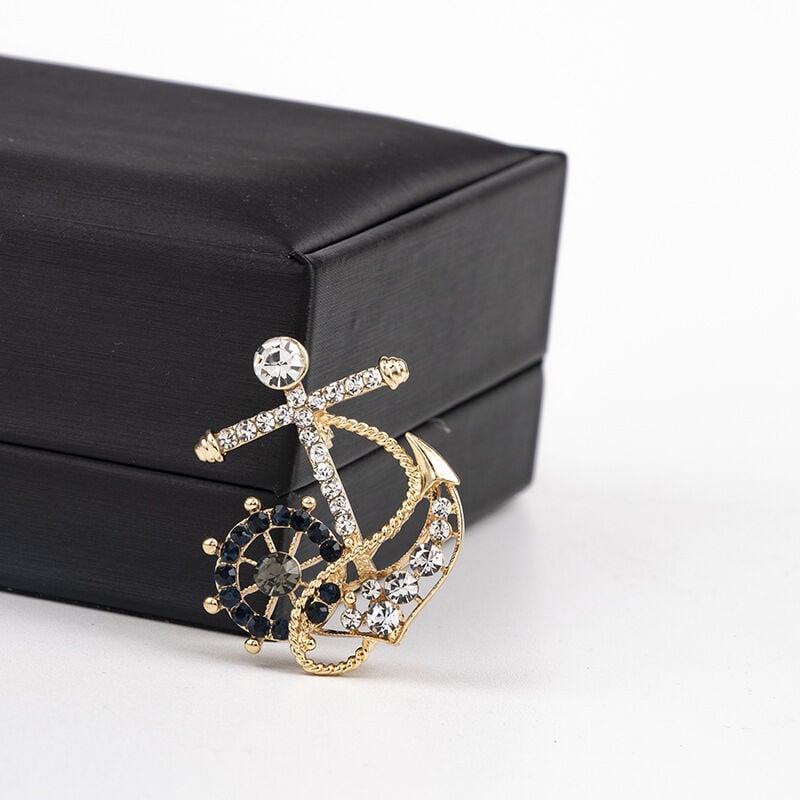 Picture of Naval Rudder Anchor Brooch Rhinestone Pin For Men & Women Fashion Accessories (Rose Gold)
