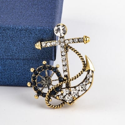 Picture of Naval Rudder Anchor Brooch Rhinestone Pin For Men & Women Fashion Accessories (Bronze gold)