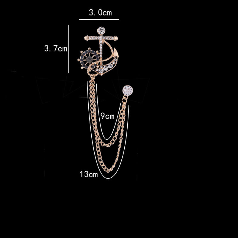 Picture of Naval Rudder Anchor Brooch Rhinestone Pin For Men & Women Fashion Accessories (Rose Gold With Chain)