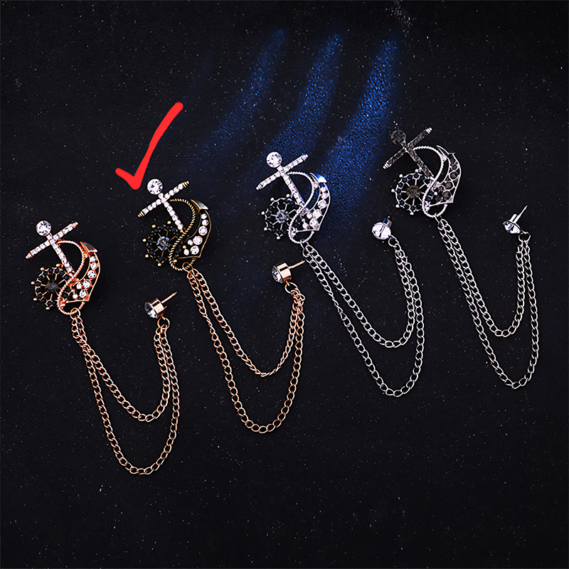 Picture of Naval Rudder Anchor Brooch Rhinestone Pin For Men & Women Fashion Accessories (Antique Gold W Chain)