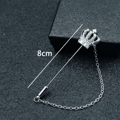 Picture of Retro Hollow Crown Lapel Chain Brooch Pin For Men Suit Lapel (Silver)