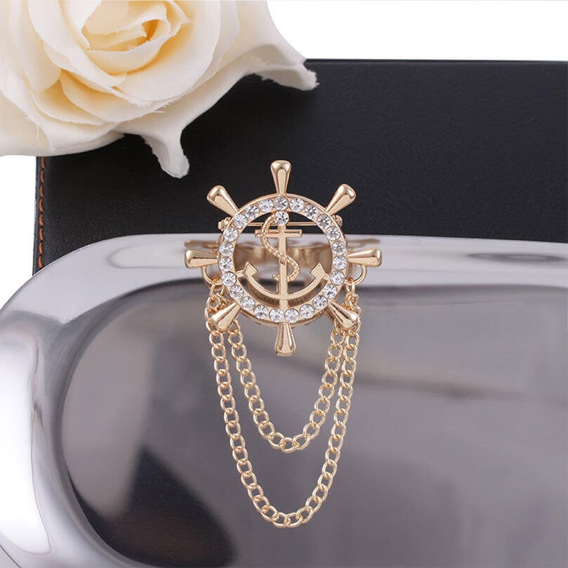 Picture of Navy Anchor Brooch With Zircon Rudder Corsage High-End Men'S Suit Accessories (1ps) (Gold)