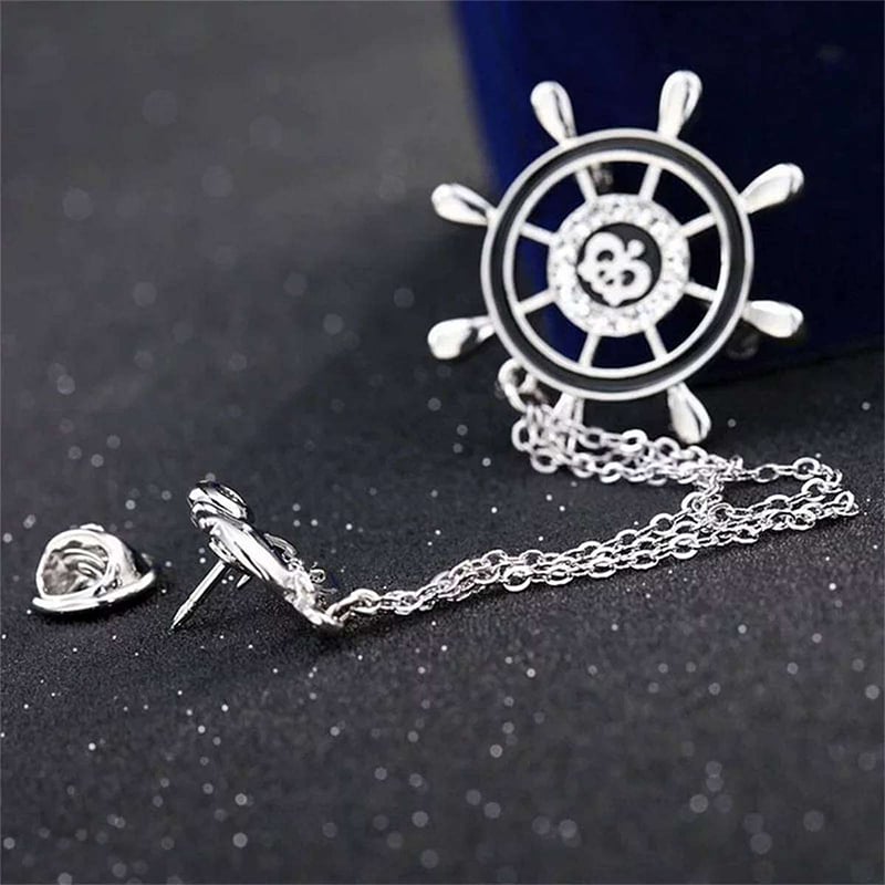Picture of Rudder Wheel With Anchor Pin Brooch For Men Women Suit Fashion Accessories (Silver)