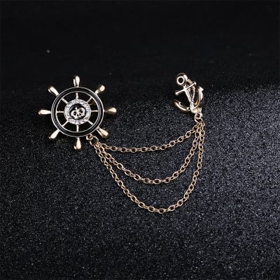 Picture of Rudder Wheel With Anchor Pin Brooch For Men Women Suit Fashion Accessories (Gold)