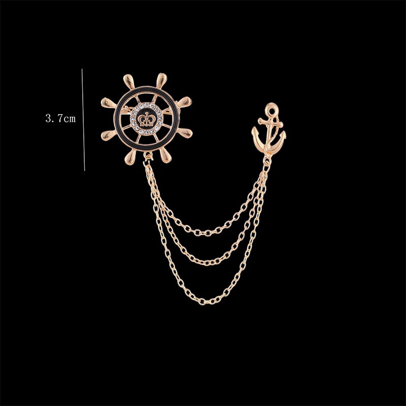 Picture of Rudder Wheel With Anchor Pin Brooch For Men Women Suit Fashion Accessories (Gold)