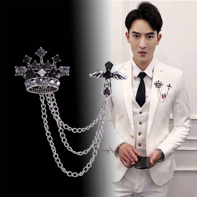 Picture of Crystal Stoned Crown Brooch For Men Suit Fashion Accessories (1PS) (Light Ash)