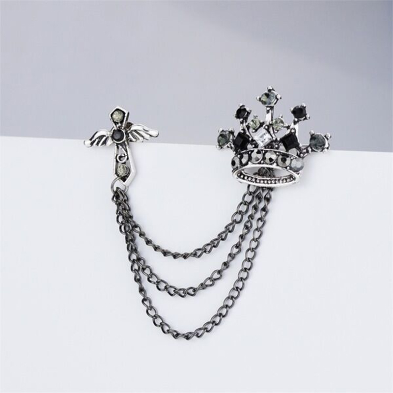 Picture of Crystal Stoned Crown Brooch For Men Suit Fashion Accessories (1PS) (Light Ash)