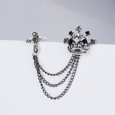 Picture of Crystal Stoned Crown Brooch For Men Suit Fashion Accessories (1PS) (Light Ash)
