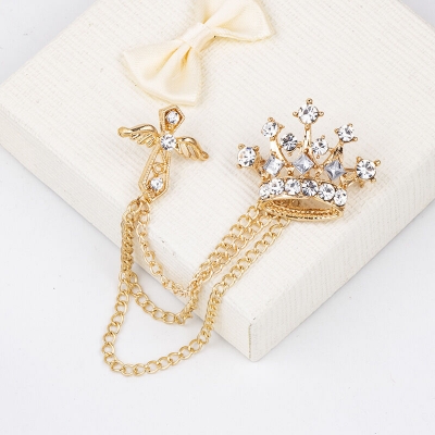 Picture of Crystal Stoned Crown Brooch For Men Suit Fashion Accessories (1PS) (Golden)
