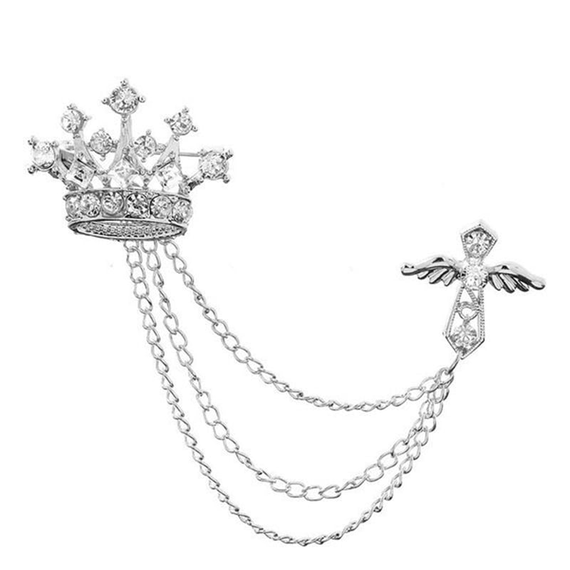 Picture of Crystal Stoned Crown Brooch For Men Suit Fashion Accessories (1PS) (Silver)