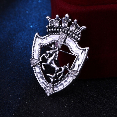 Picture of Vintage Rhinestone Horse Crown Brooch for Men Suit Accessories (Antique Silver)