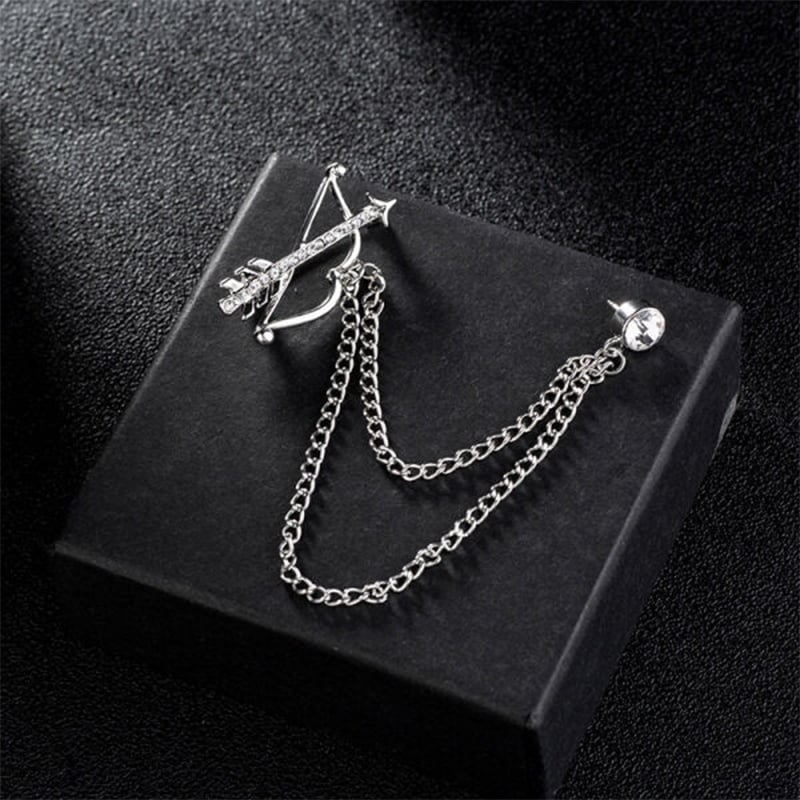 Picture of Rhinestone Arrow Chain Suit Collar Brooch Fashion Accessories For Men & Women (Silver)