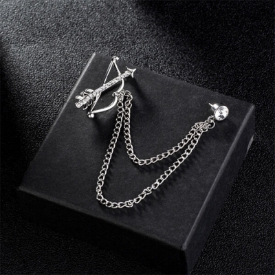 Picture of Rhinestone Arrow Chain Suit Collar Brooch Fashion Accessories For Men & Women (Silver)