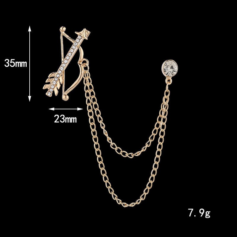 Picture of Rhinestone Arrow Chain Suit Collar Brooch Fashion Accessories For Men & Women (Gold)