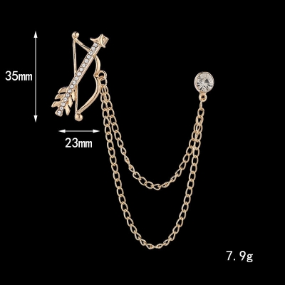 Picture of Rhinestone Arrow Chain Suit Collar Brooch Fashion Accessories For Men & Women (Gold)