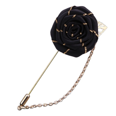 Picture of Cloth Flower Brooch Metal Leaf Lapel For Men Women Casual Fashion Accessories (Black)