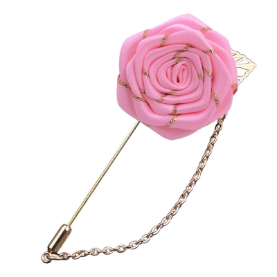 Picture of Cloth Flower Brooch Metal Leaf Lapel For Men Women Casual Fashion Accessories (Pink)