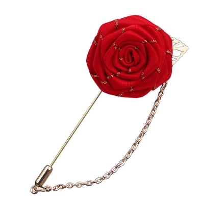 Picture of Cloth Flower Brooch Metal Leaf Lapel For Men Women Casual Fashion Accessories (Red)