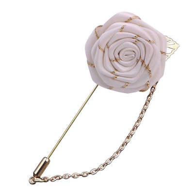 Picture of Cloth Flower Brooch Metal Leaf Lapel For Men Women Casual Fashion Accessories (Off White)
