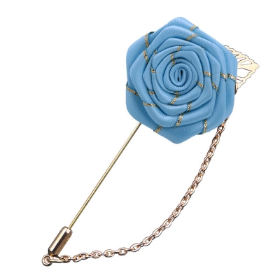Picture of Cloth Flower Brooch Metal Leaf Lapel For Men Women Casual Fashion Accessories (Lake Blue)