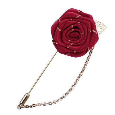 Picture of Cloth Flower Brooch Metal Leaf Lapel For Men Women Casual Fashion Accessories (Maroon)