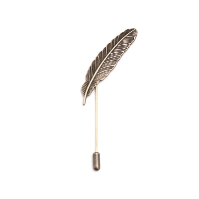 Picture of Leaf/Feather Lapel Pin Brooch For Men Suits Long Stick Safety Pin Wedding Jewelry (Bronze)