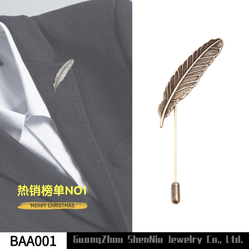 Picture of Leaf/Feather Lapel Pin Brooch For Men Suits Long Stick Safety Pin Wedding Jewelry (Bronze)