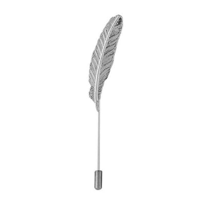 Picture of Leaf/Feather Lapel Pin Brooch For Men Suits Long Stick Safety Pin Wedding Jewelry (Silver)