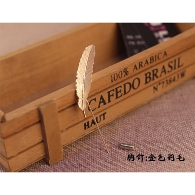 Picture of Leaf/Feather Lapel Pin Brooch For Men Suits Long Stick Safety Pin Wedding Jewelry (Gold)