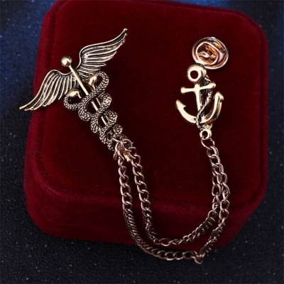 Picture of Retro Angel Wings Men's Caduceus Badge Brooch Clothing Accessories (Antique G With Chain)