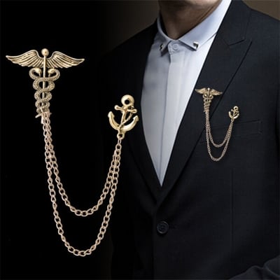 Picture of Retro Angel Wings Men's Caduceus Badge Brooch Clothing Accessories (Antique G With Chain)