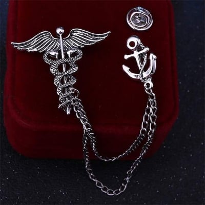Picture of Retro Angel Wings Men's Caduceus Badge Brooch Clothing Accessories (Antique Silver With Chain)