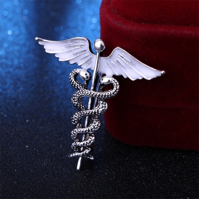 Picture of Retro Angel Wings Men's Caduceus Badge Brooch Clothing Accessories (Ancient Silver)