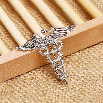 Picture of Retro Angel Wings Men's Caduceus Badge Brooch Clothing Accessories (Silver)