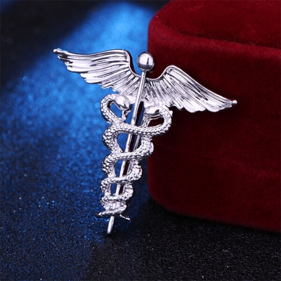 Picture of Retro Angel Wings Men's Caduceus Badge Brooch Clothing Accessories (Silver)
