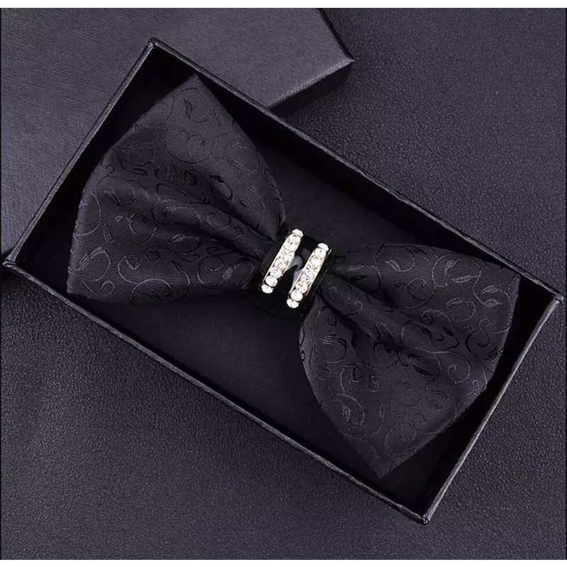 Picture of Crystal Thin Floral Bow Tie Set With Flower Lapel Pin & Pocket Square For Men (Black,Int: One size)