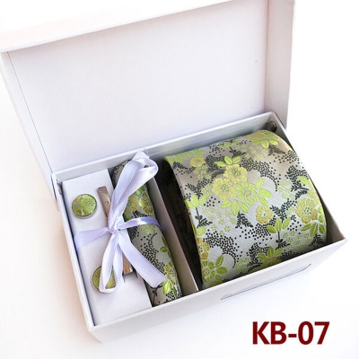 Picture of Floral Pattern Polyester Silk Neck Tie Set Box For Mens Stylish Outfit (KB-07,Int: One size)