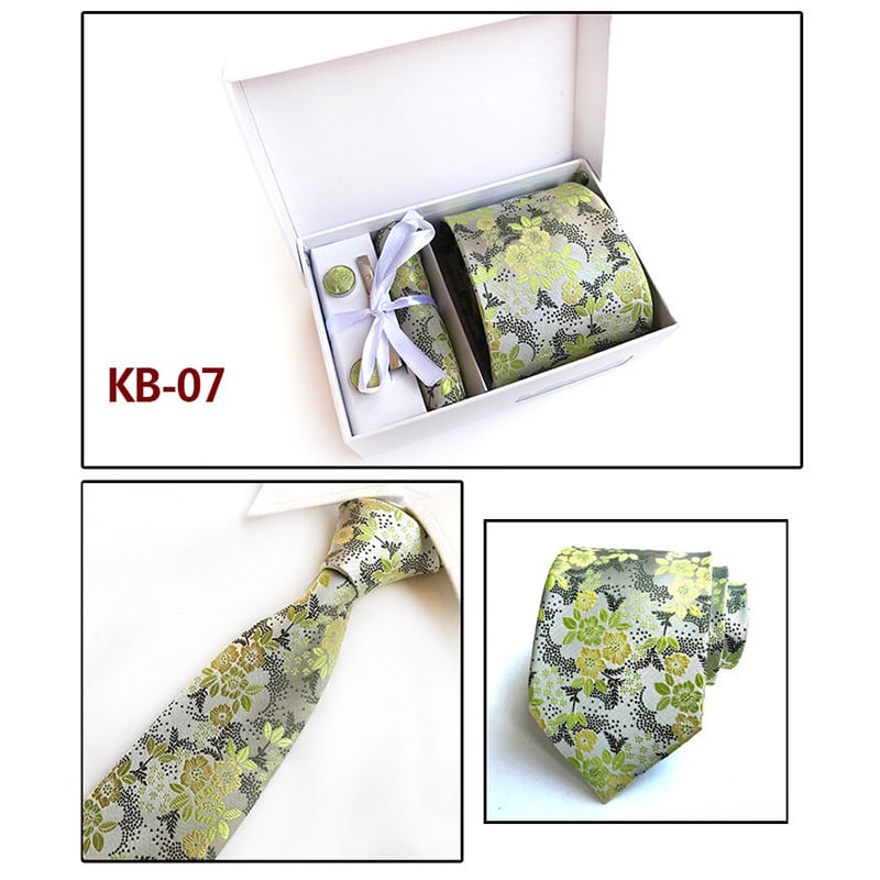 Picture of Floral Pattern Polyester Silk Neck Tie Set Box For Mens Stylish Outfit (KB-07,Int: One size)