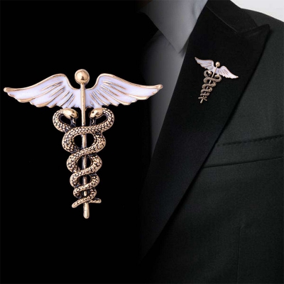 Picture of Vintage Enamel Animal Snake Alloy Ceduceus Lapel Pin (Antique Gold)