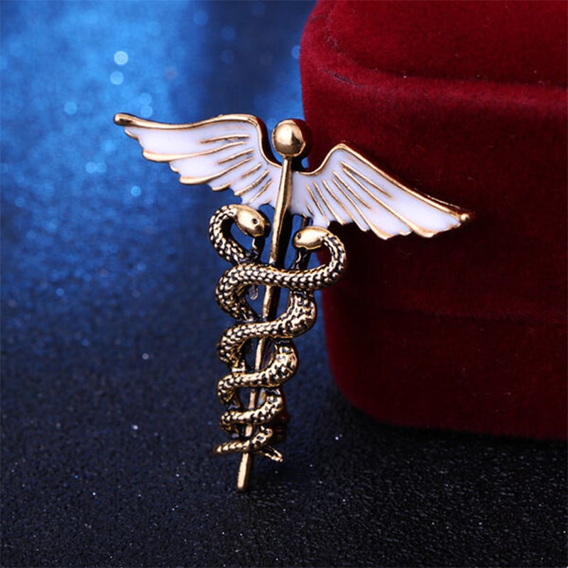 Picture of Vintage Enamel Animal Snake Alloy Ceduceus Lapel Pin (Antique Gold)