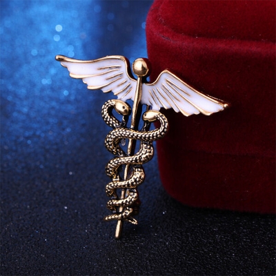 Picture of Vintage Enamel Animal Snake Alloy Ceduceus Lapel Pin (Antique Gold)