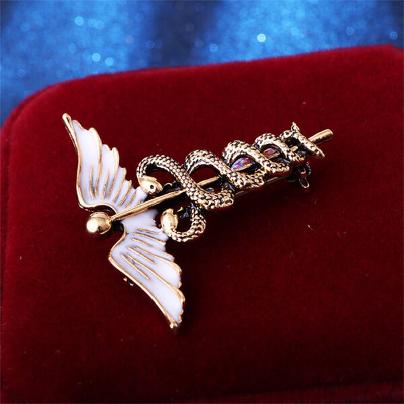 Picture of Vintage Enamel Animal Snake Alloy Ceduceus Lapel Pin (Rose Gold)
