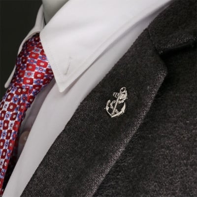 Picture of Metal Small Anchor Pin/Mens Suit Lapen Pin Brooch (1p) (Silver)