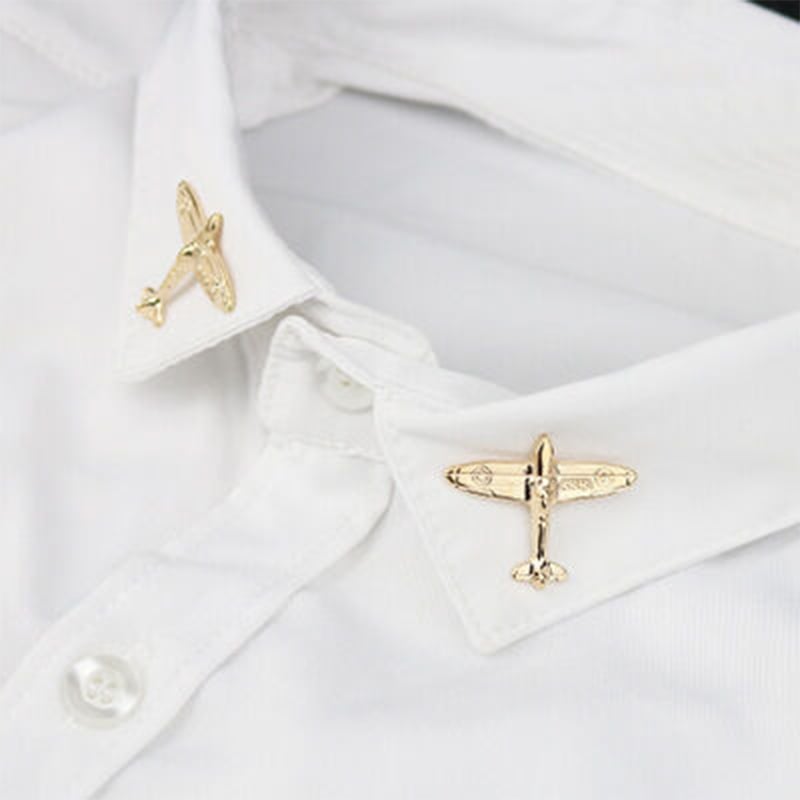 Picture of Mens Mini Aircraft Suit Collar pin Brooch (1PS) (1 Pair Gold (2p))