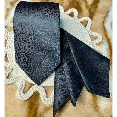 Picture of Luxury Fashionable Neck Tie + Matching Pocket Square Set for Men (1 Set) (Rose Black,Int: One size)