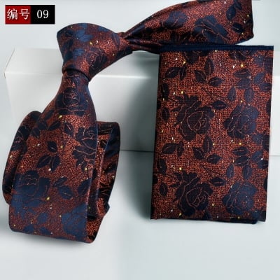 Picture of Luxury Fashionable Neck Tie + Matching Pocket Square Set for Men (1 Set) (Blue Rose Pattern,Int: One size)